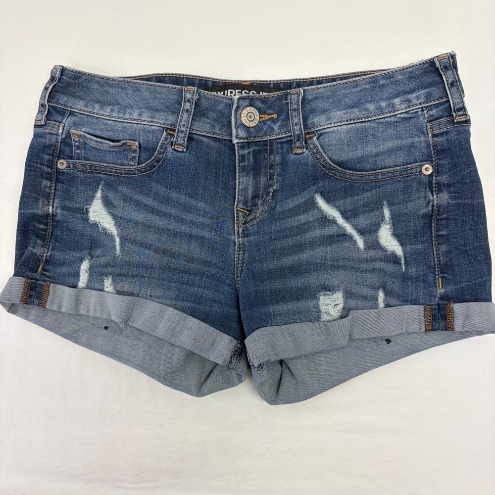 Y2K Express Micro Mini Jean Shorts Womens Size 2 Festival Cowgirl Blue